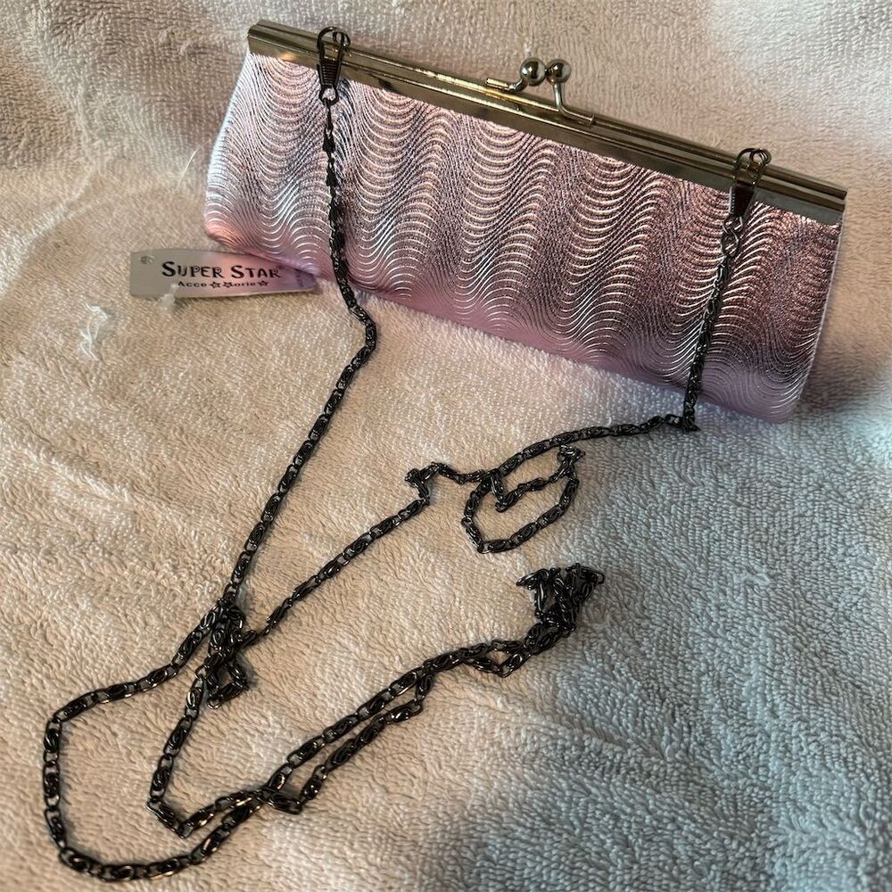 Super Star Pink wave Clutch Evening Bag w/ Chain Strap Formal